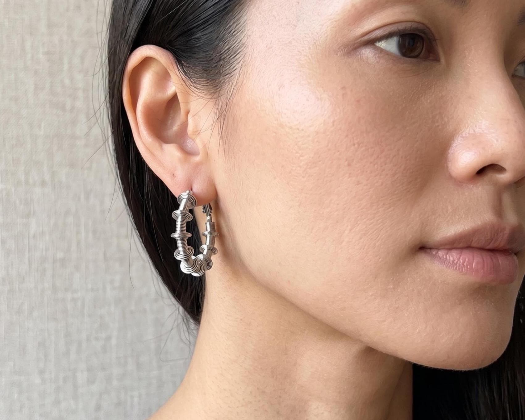 Silver Geometric Coil Hoop Earrings - Minimalist Stainless Steel Lightweight Everyday Hypoallergenic Gift
