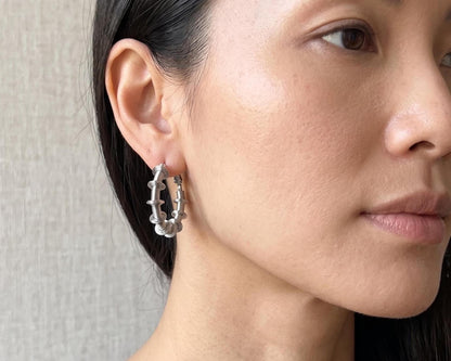 Silver Geometric Coil Hoop Earrings - Minimalist Stainless Steel Lightweight Everyday Hypoallergenic Gift