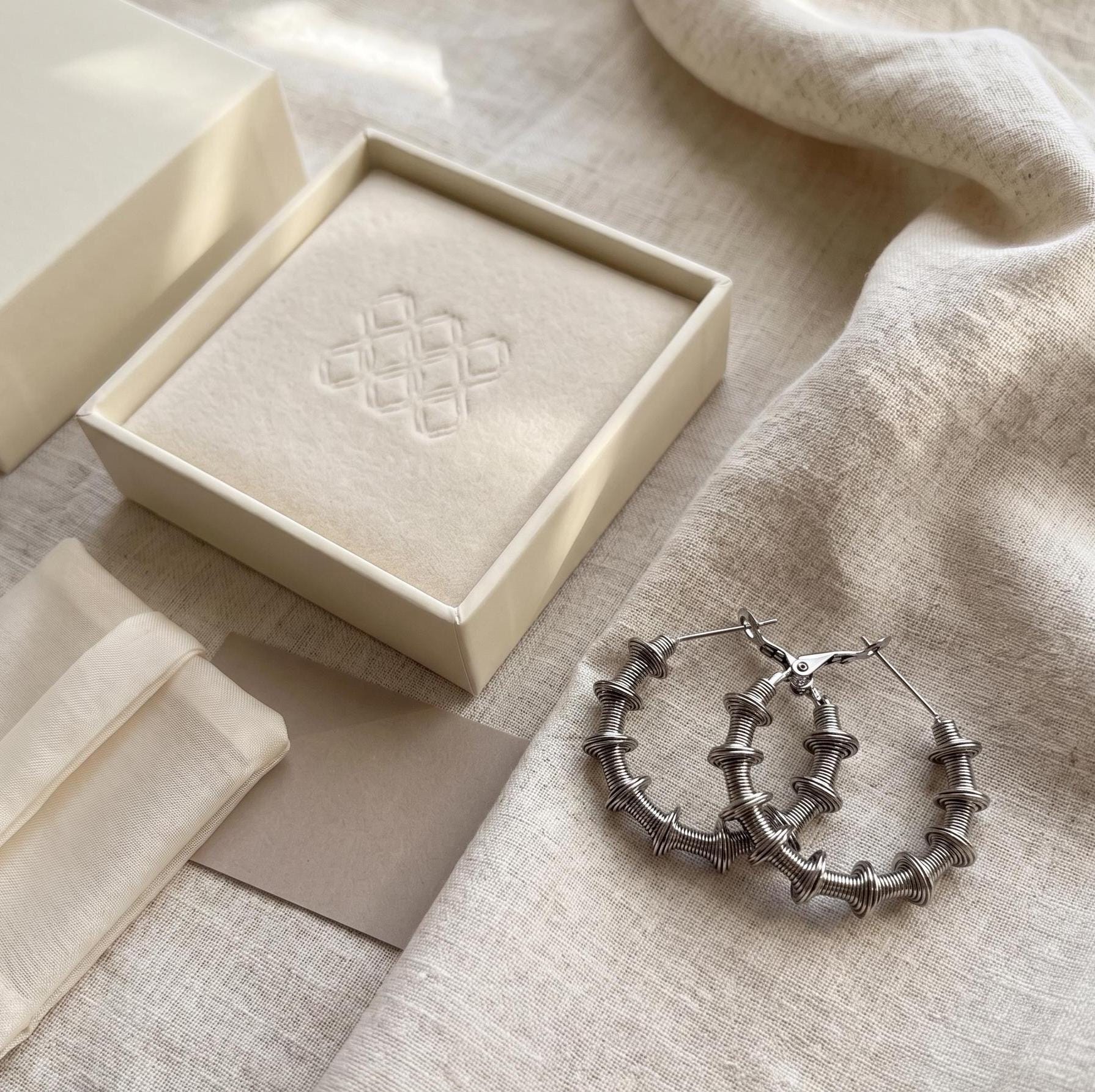 Silver Geometric Coil Hoop Earrings - Minimalist Stainless Steel Lightweight Everyday Hypoallergenic Gift