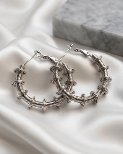 Silver Geometric Coil Hoop Earrings - Minimalist Stainless Steel Lightweight Everyday Hypoallergenic Gift