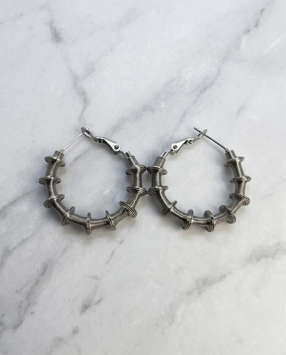 Silver Geometric Coil Hoop Earrings - Minimalist Stainless Steel Lightweight Everyday Hypoallergenic Gift