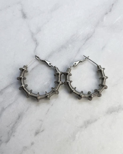 Silver Geometric Coil Hoop Earrings - Minimalist Stainless Steel Lightweight Everyday Hypoallergenic Gift