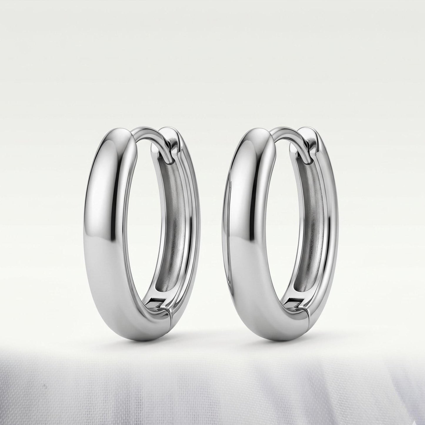 Silver Oval Huggie Hoop Earrings, 13mm Mini Stainless Steel Minimalist Gift for Everyday Wear