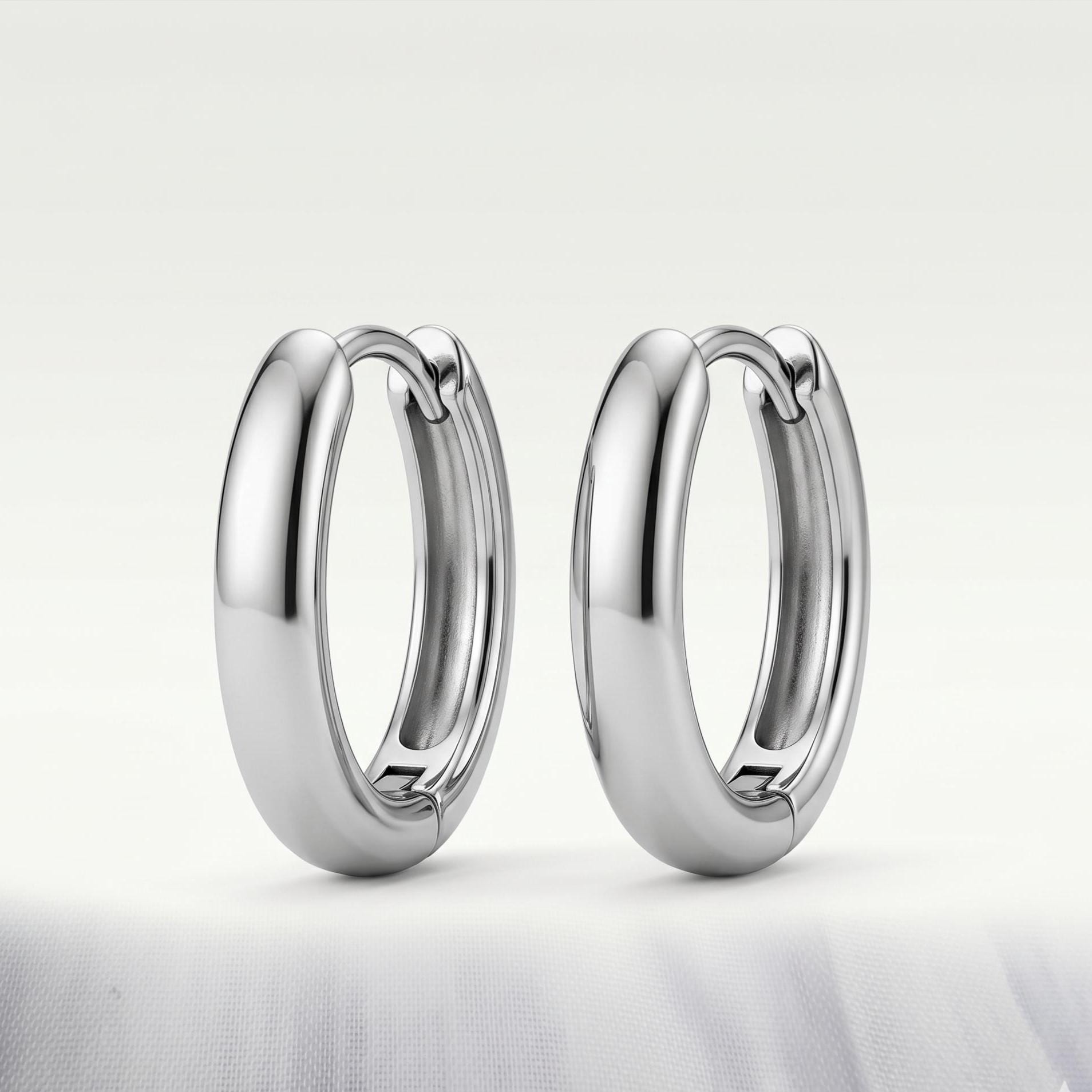 Silver Oval Huggie Hoop Earrings, 13mm Mini Stainless Steel Minimalist Gift for Everyday Wear