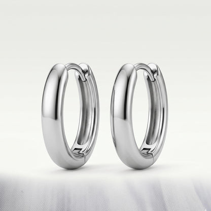 Silver Oval Huggie Hoop Earrings, 13mm Mini Stainless Steel Minimalist Gift for Everyday Wear