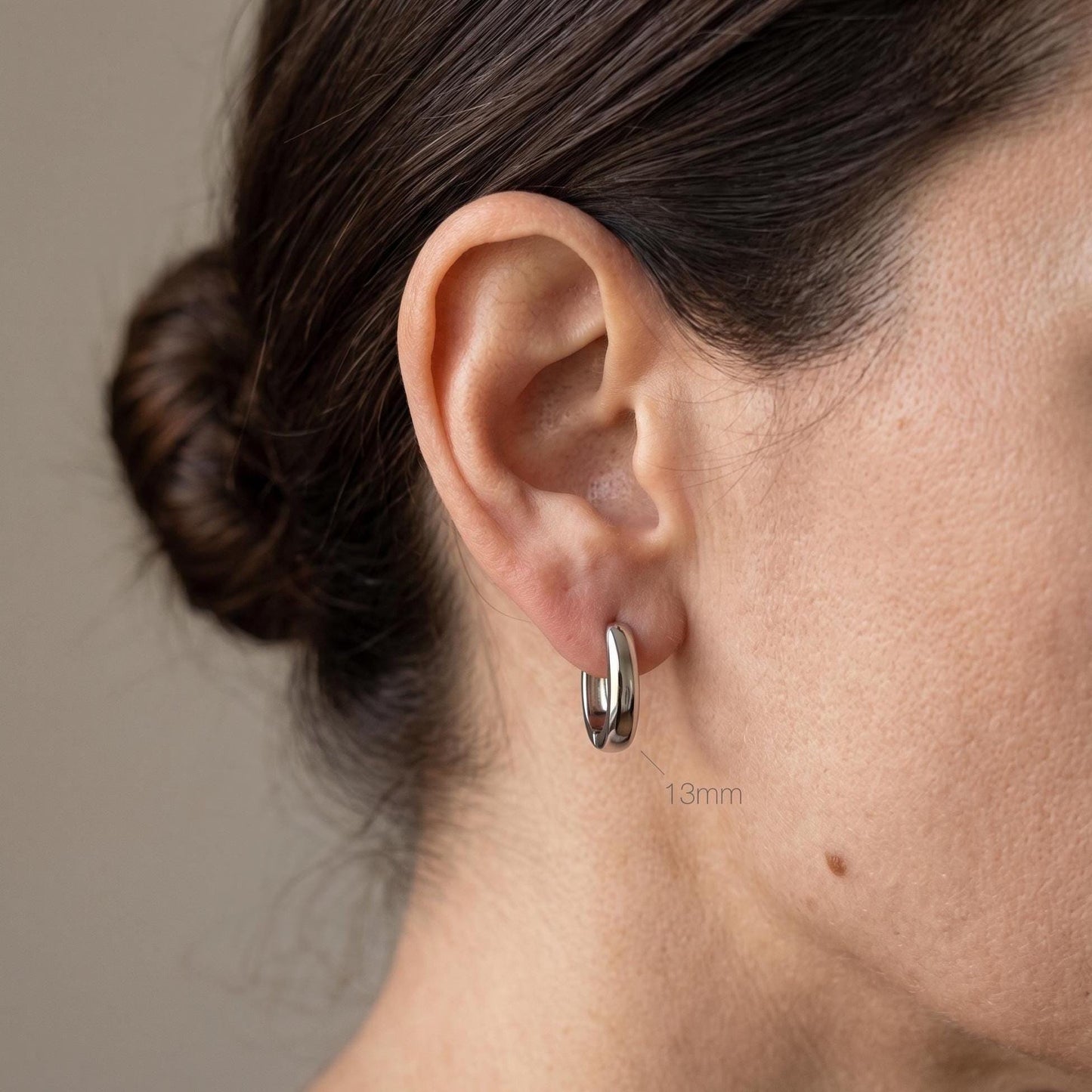 Silver Oval Huggie Hoop Earrings, 13mm Mini Stainless Steel Minimalist Gift for Everyday Wear