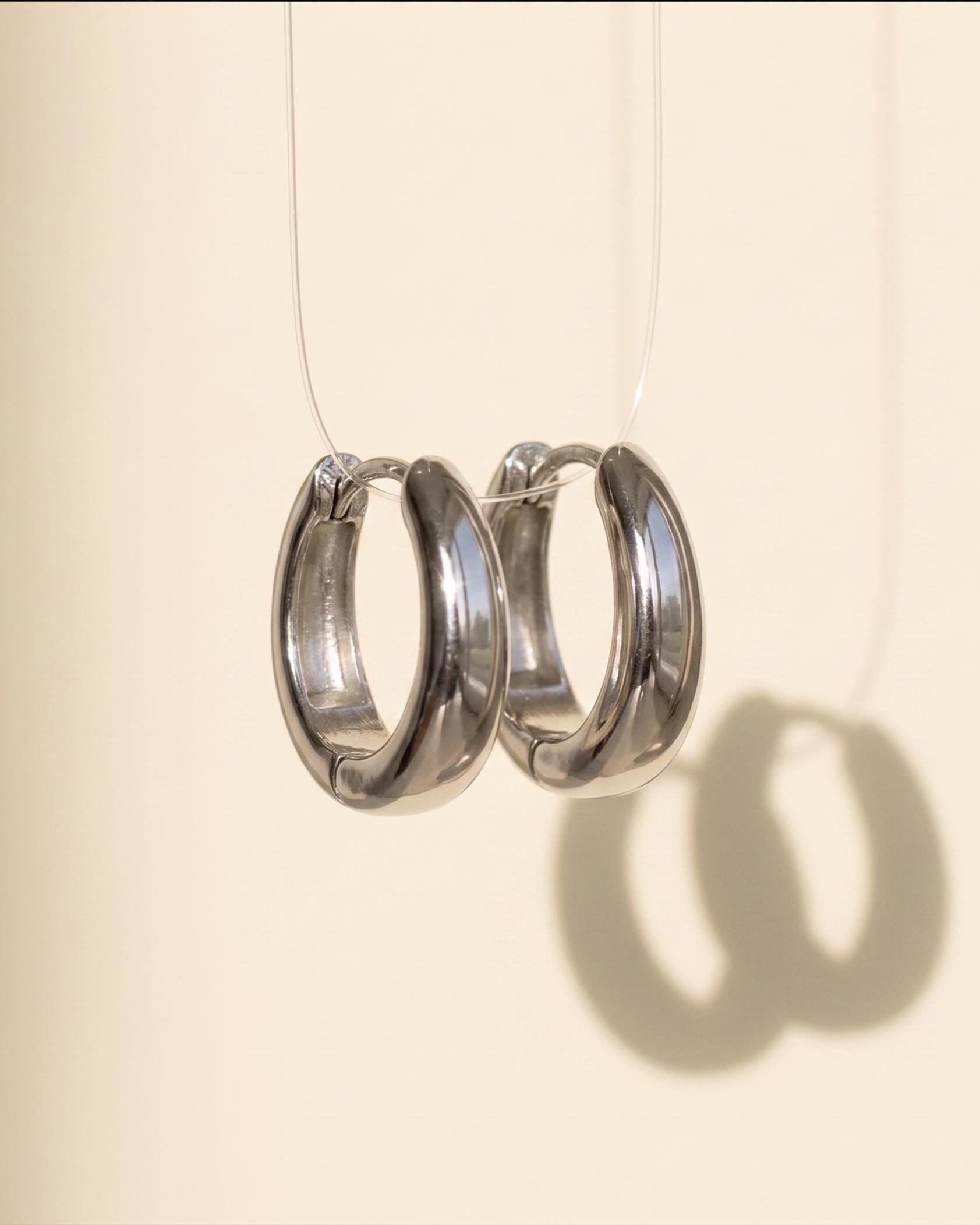 Silver Oval Huggie Hoop Earrings, 13mm Mini Stainless Steel Minimalist Gift for Everyday Wear
