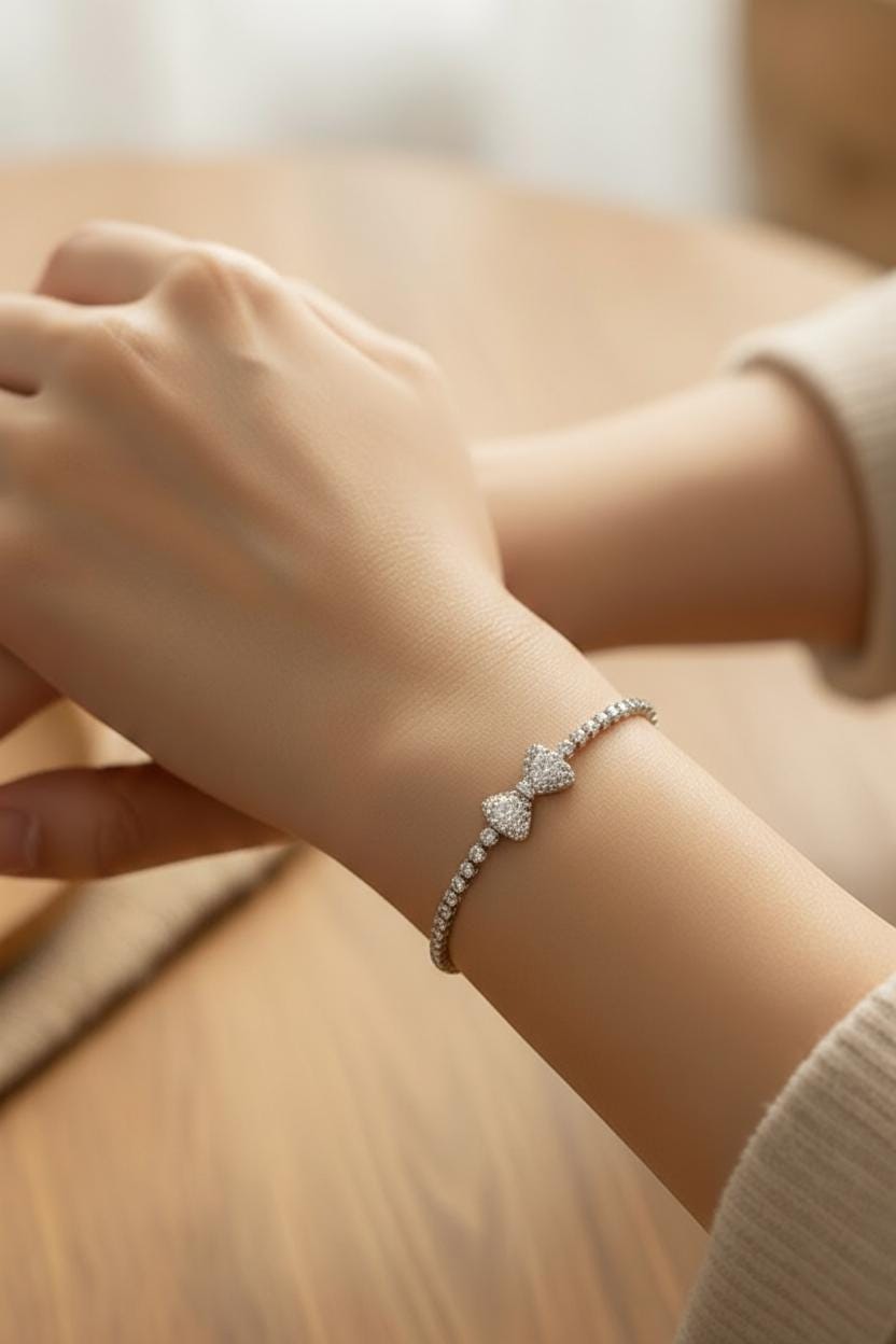 White Gold Crystal Bow Tennis Bracelet - Pave Sparkle Jewelry Feminine Bridal Accessory
