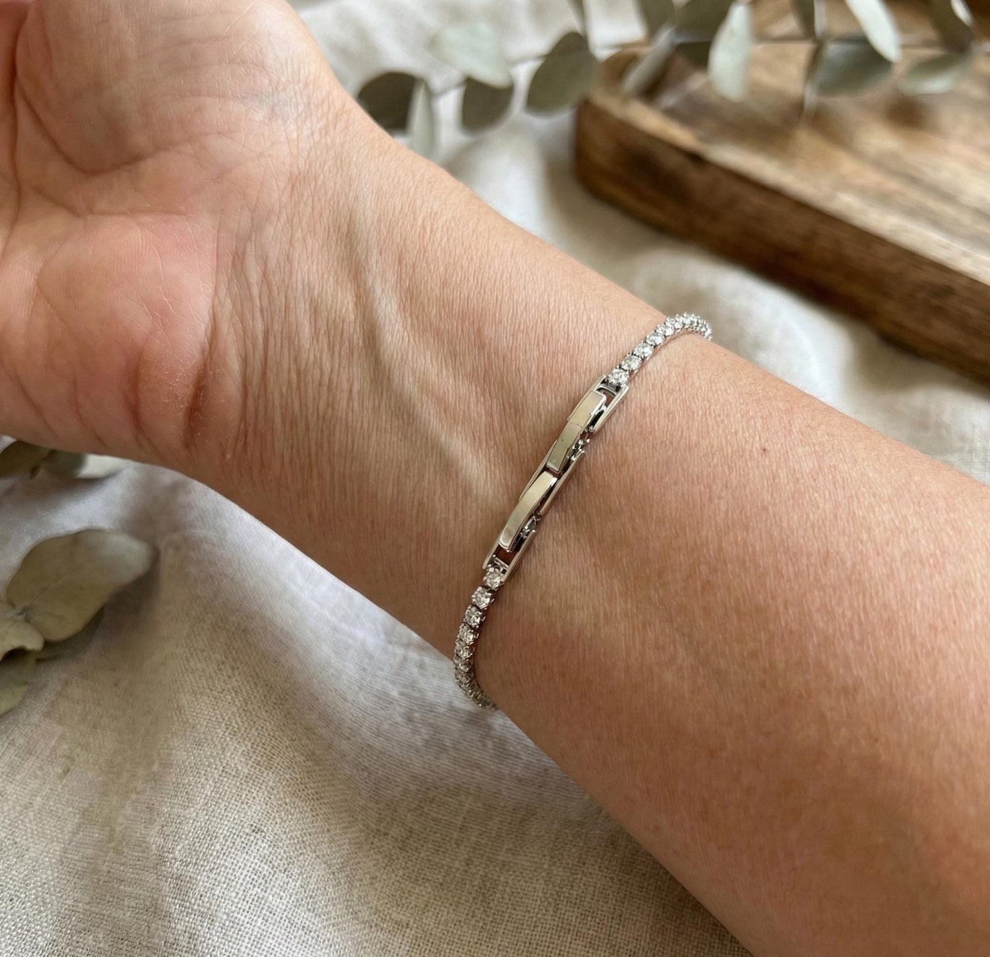 White Gold Crystal Bow Tennis Bracelet - Pave Sparkle Jewelry Feminine Bridal Accessory