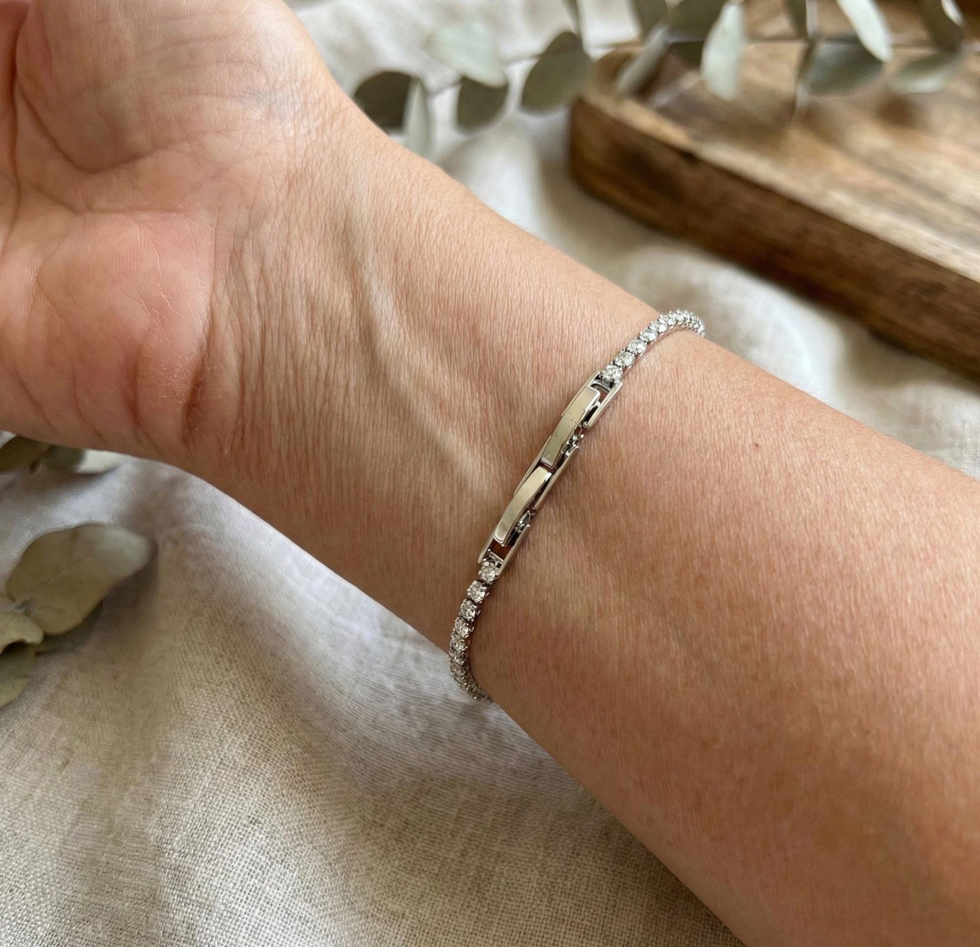 White Gold Crystal Bow Tennis Bracelet - Pave Sparkle Jewelry Feminine Bridal Accessory