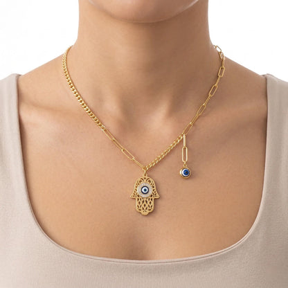 Hamsa Evil Eye Gold Necklace