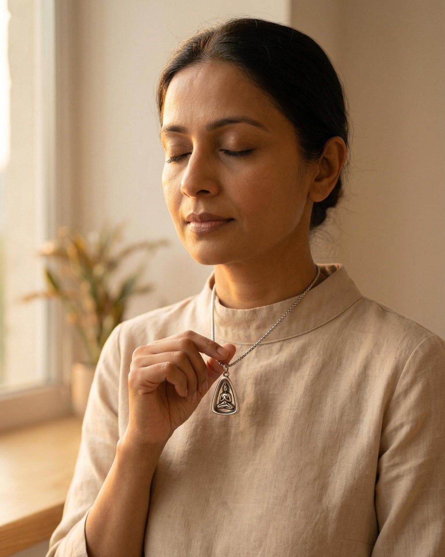 Silver Buddha Pendant Necklace
