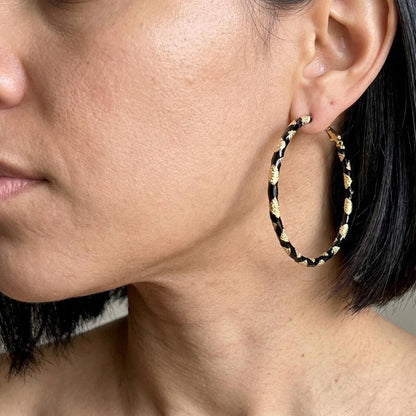 Textured Black & Gold Hoop Earrings