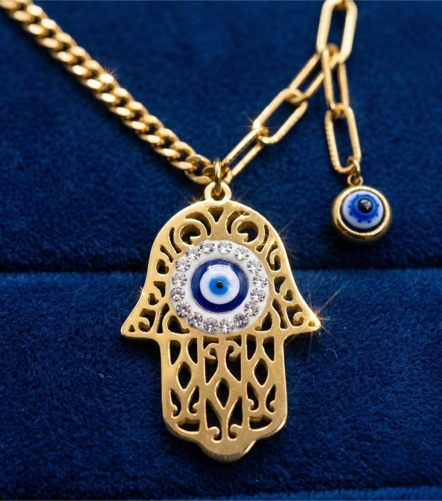 Hamsa Evil Eye Gold Necklace