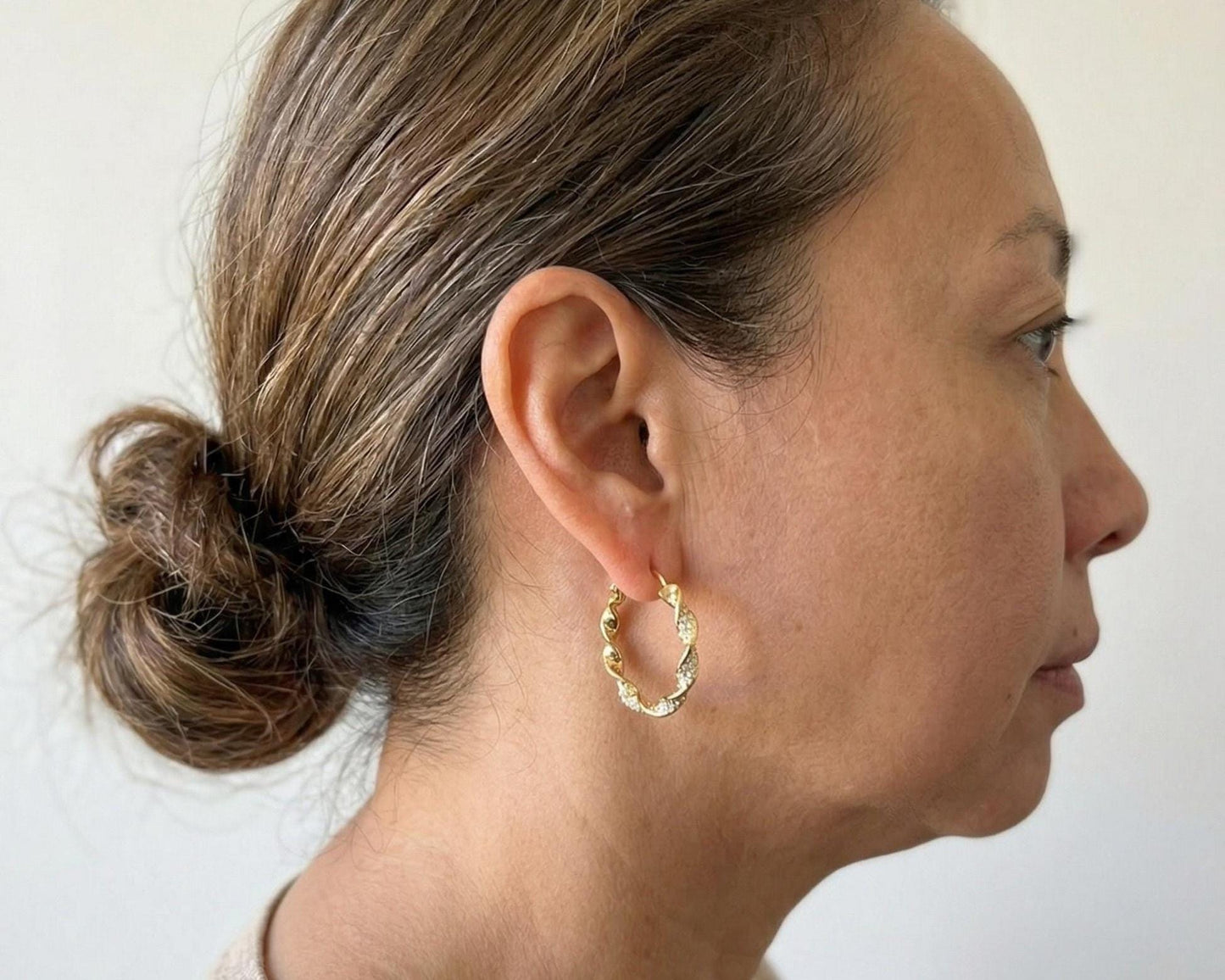 Twisted Crystal Pavé Gold Hoop Earrings