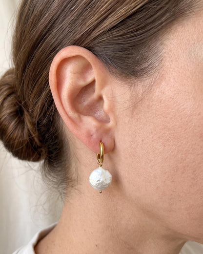 Pearl Drop Gold Huggie Hoops