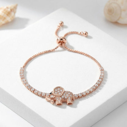 Good Luck Elephant Charm Bracelet Rose Gold Adjustable Dainty Fortune Jewelry