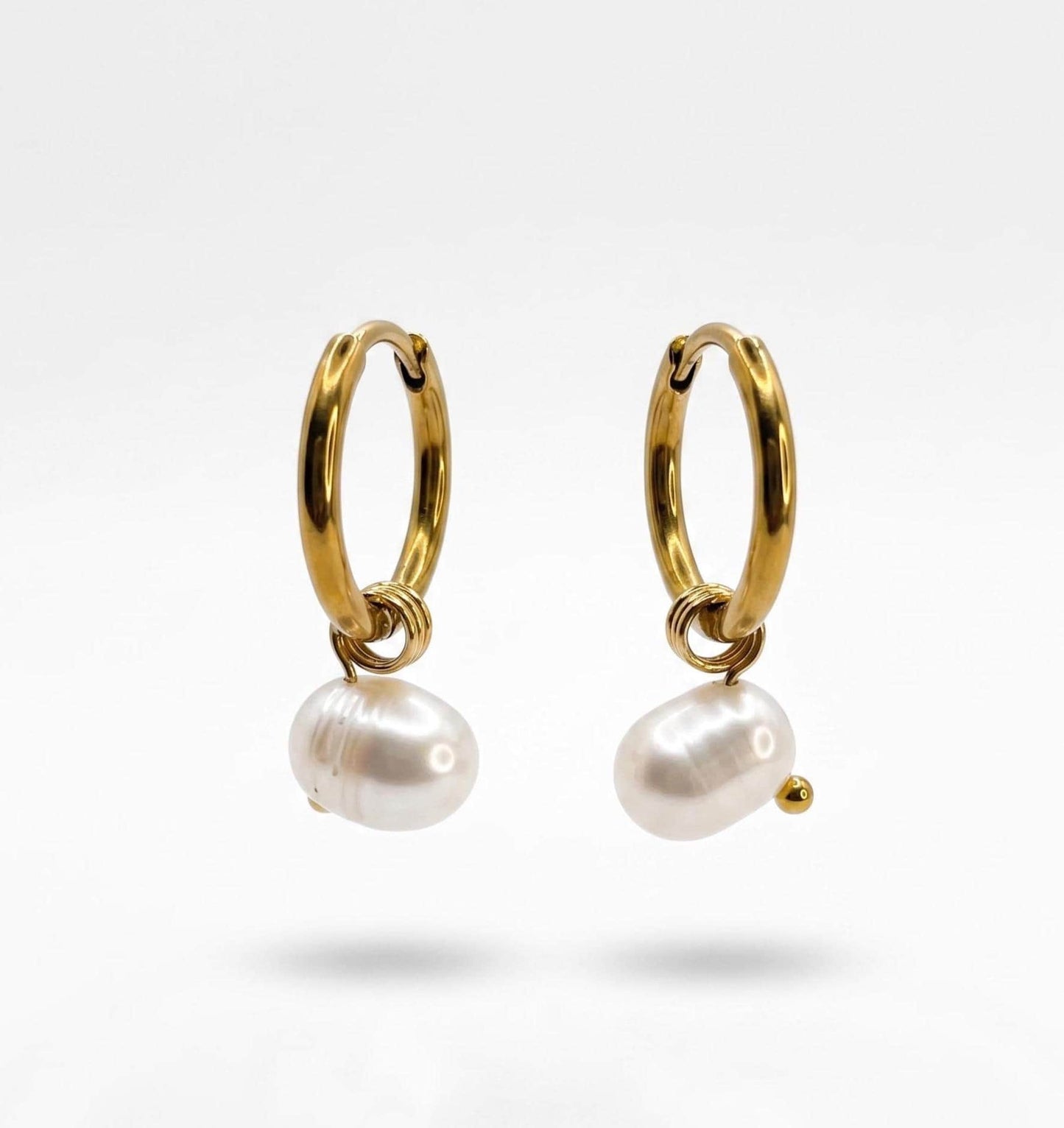 Freshwater Pearl Gold Hoop Earrings