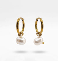 Freshwater Pearl Gold Hoop Earrings