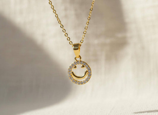 Crystal Smiley Face Pendant Necklace
