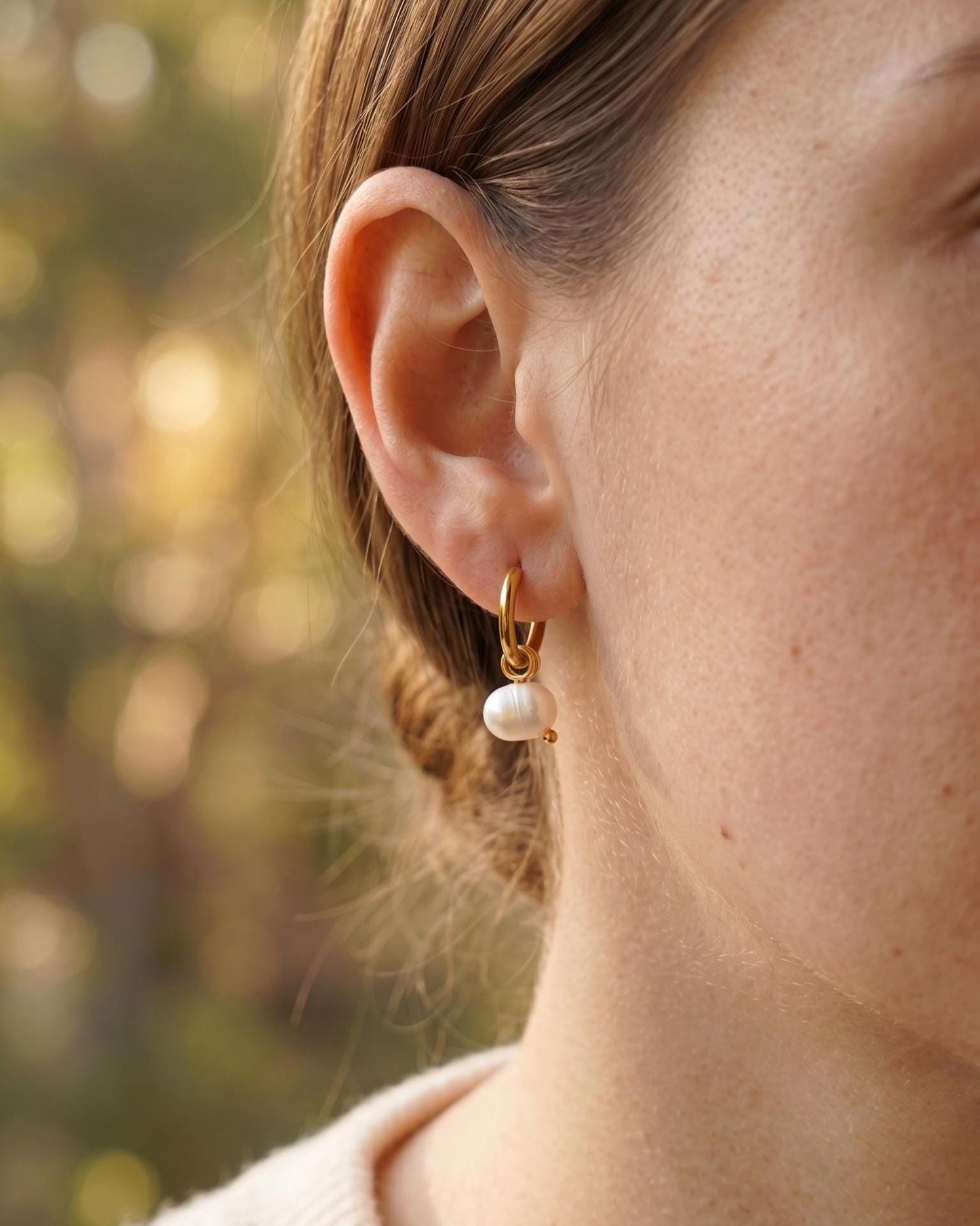 Freshwater Pearl Gold Hoop Earrings