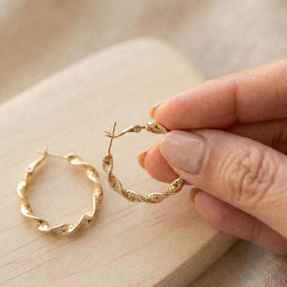 Twisted Crystal Pavé Gold Hoop Earrings