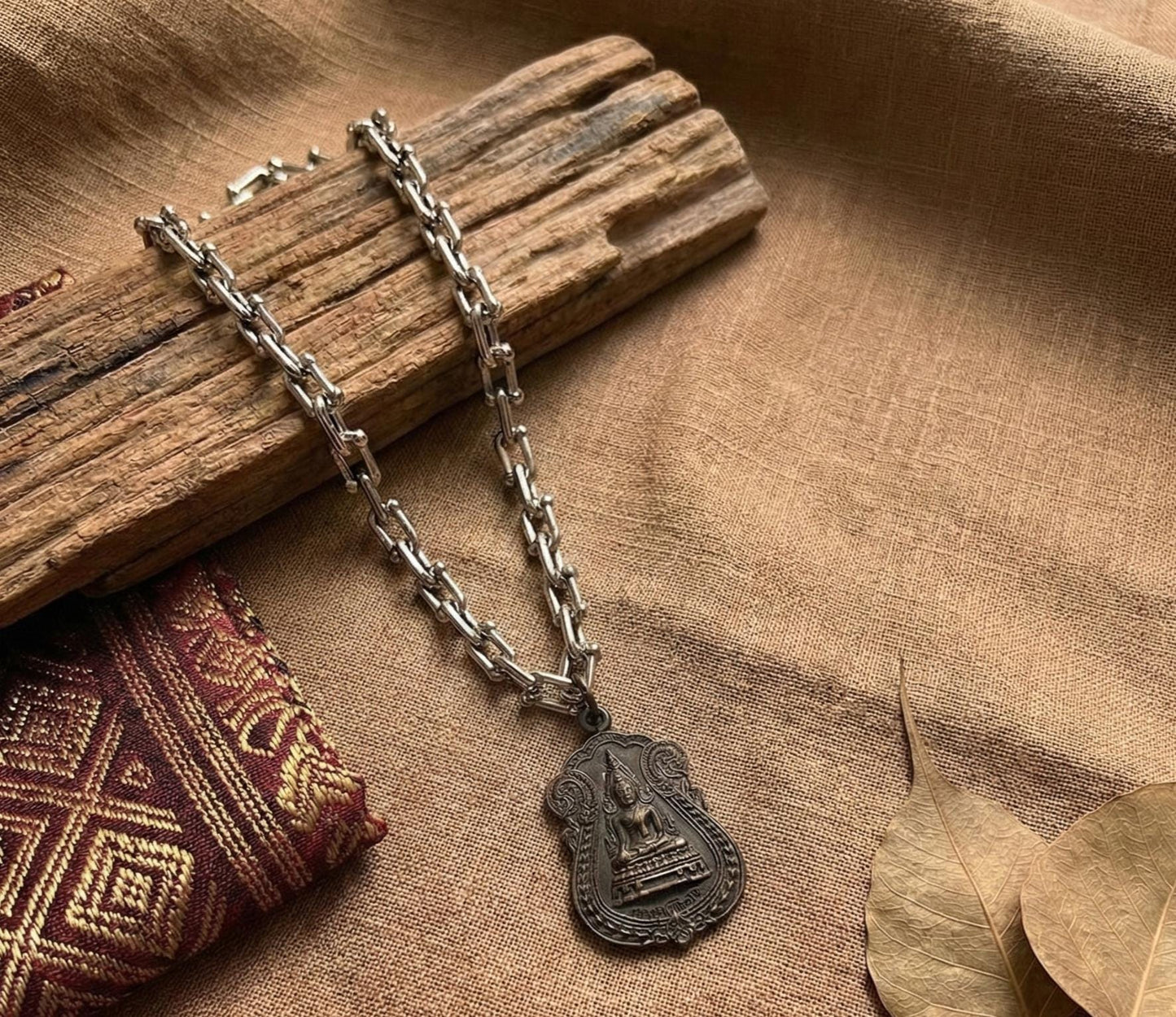 Thai Buddha Pewter Amulet Necklace