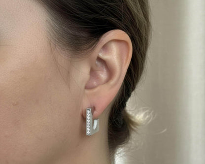 Square Geometric Hoop Earrings with crystal pavé