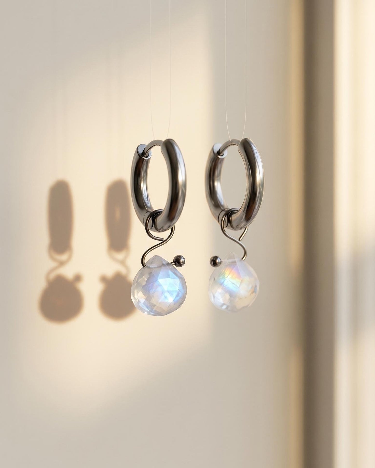 Moonstone Silver Huggie Hoops