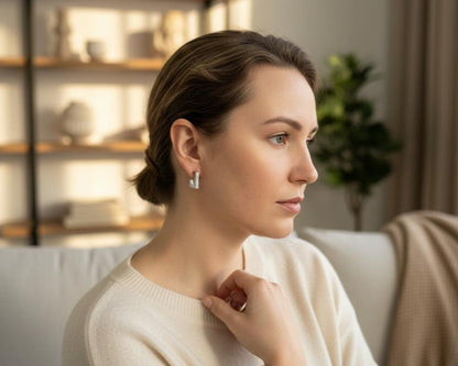 Square Geometric Hoop Earrings with crystal pavé