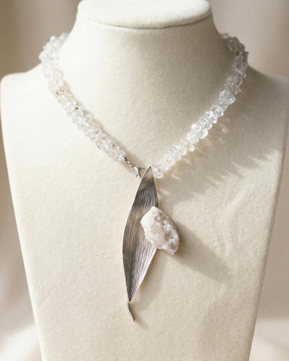 Herkimer Diamond & Druzy Leaf Necklace