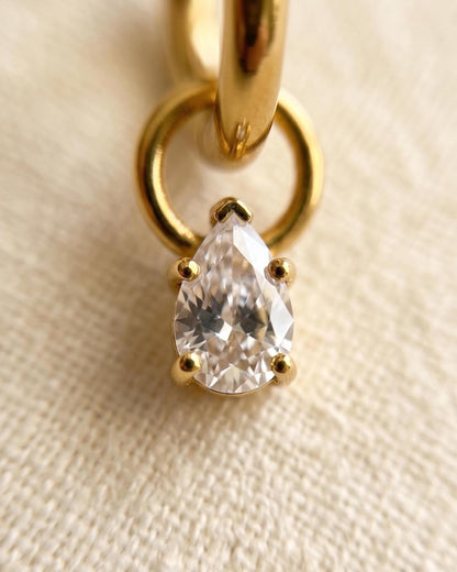 Teardrop CZ Gold Huggie Hoops
