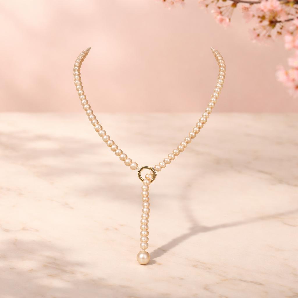 Pink Freshwater Pearl Lariat Necklace – Y-Necklace with Sterling Silver O-Ring
