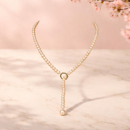 Pink Freshwater Pearl Lariat Necklace – Y-Necklace with Sterling Silver O-Ring
