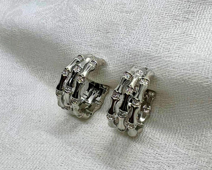 Bamboo Crystal Pavé Silver Earrings