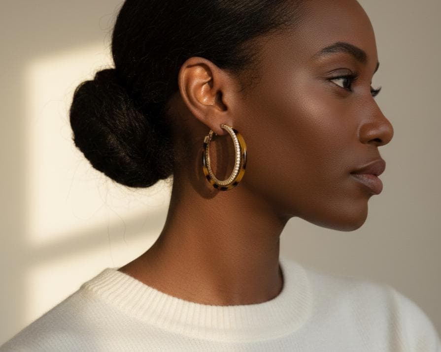 Tortoiseshell Gold Resin Hoop Earrings
