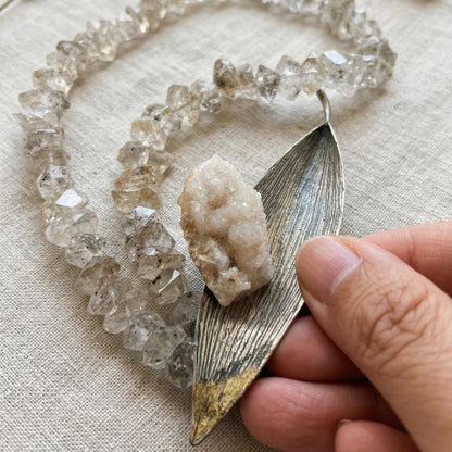 Herkimer Diamond & Druzy Leaf Necklace