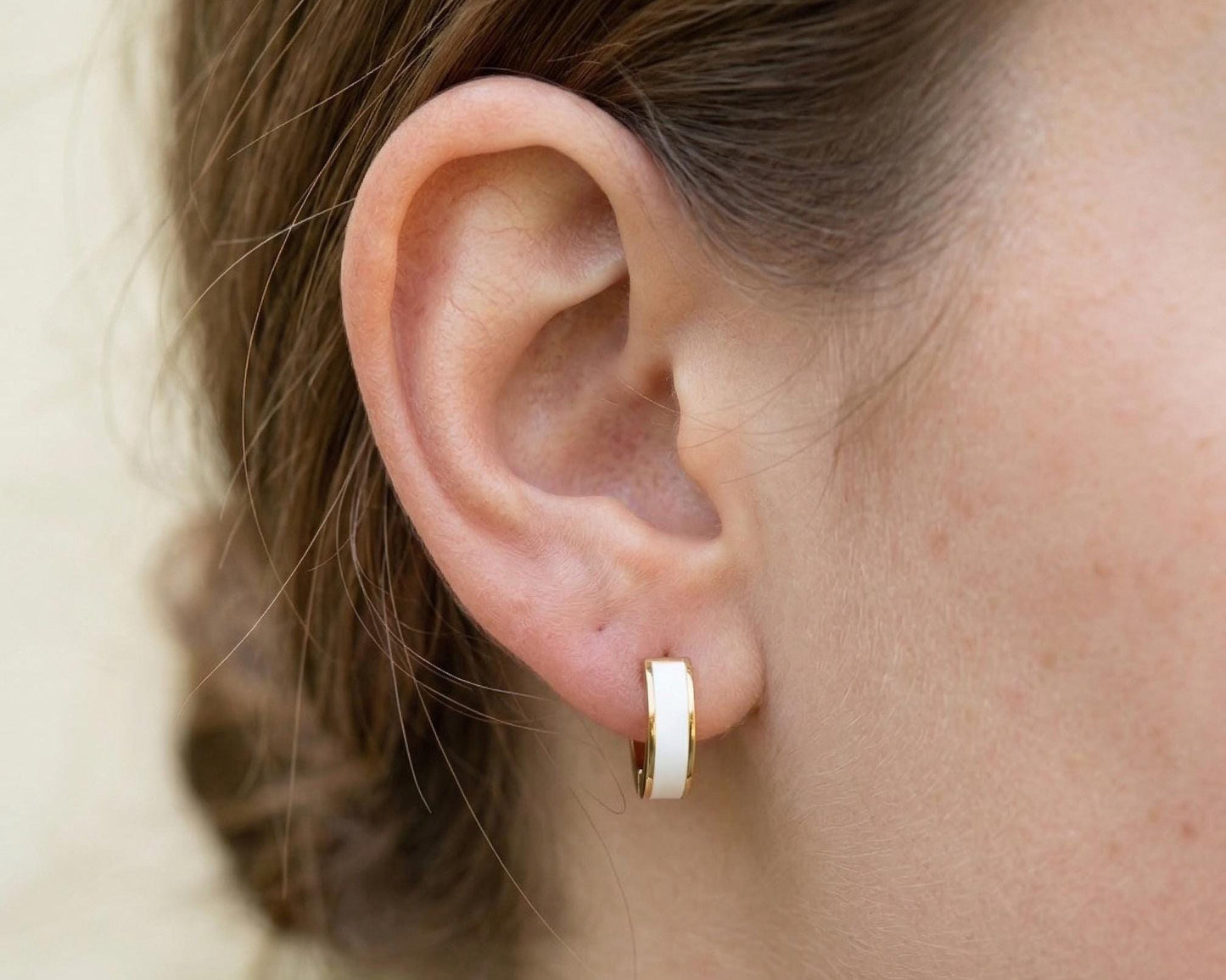 White Enamel Gold Huggie Hoops