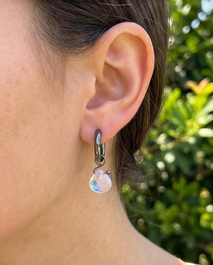 Moonstone Silver Huggie Hoops