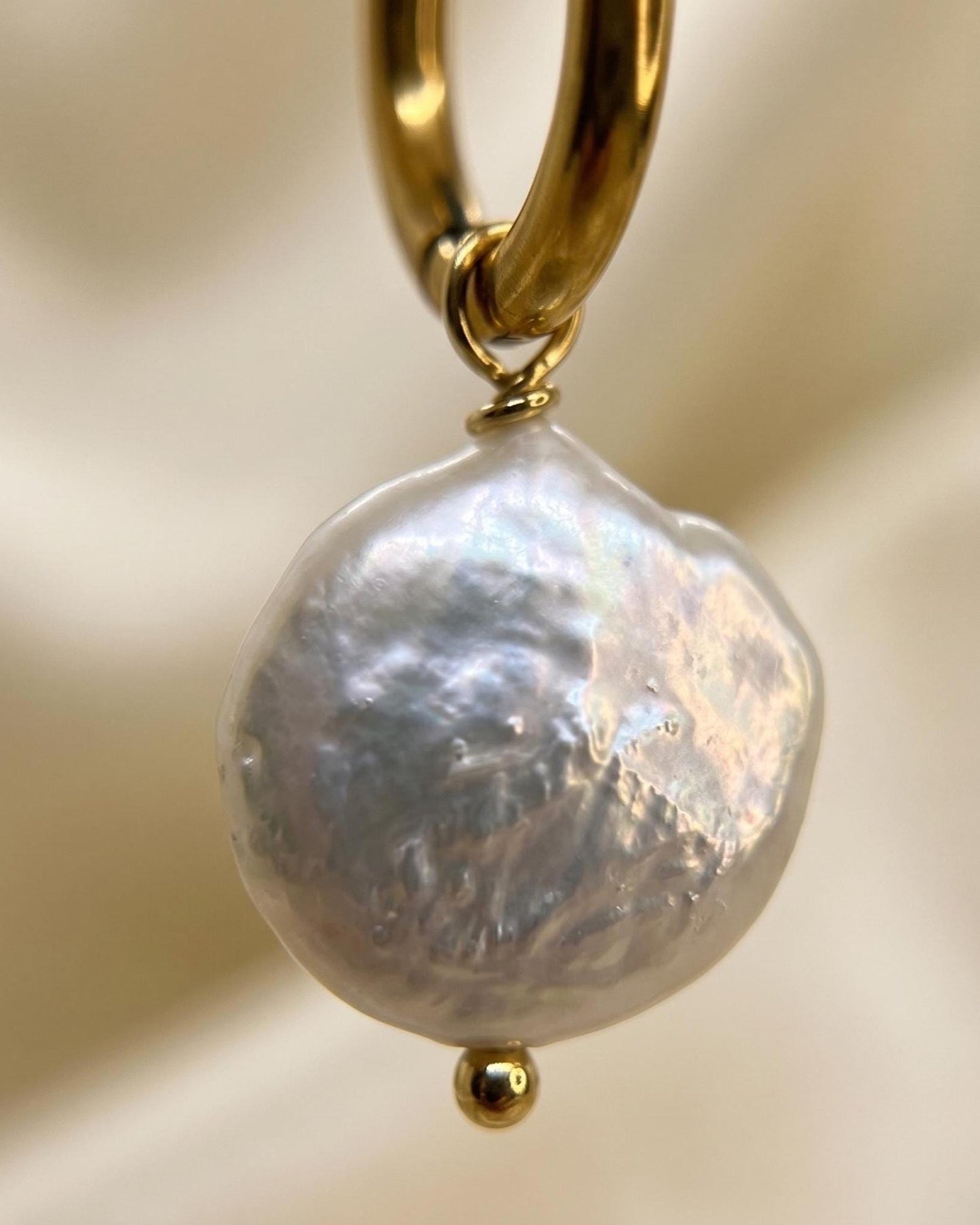 Pearl Drop Gold Huggie Hoops