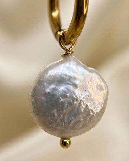 Pearl Drop Gold Huggie Hoops
