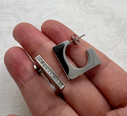 Square Geometric Hoop Earrings with crystal pavé