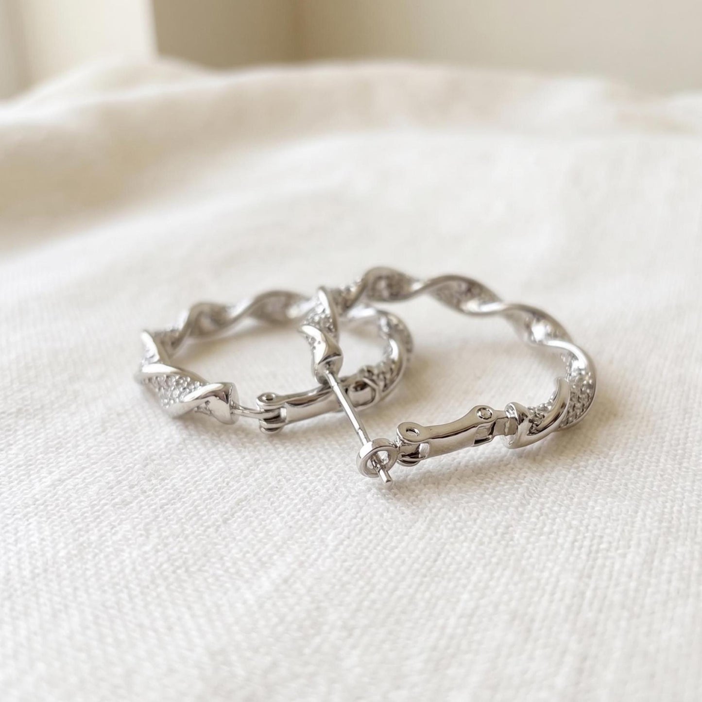 Twisted Crystal Pavé Silver Hoops