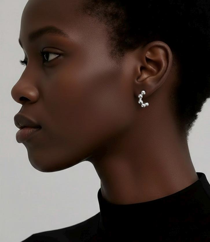 Beaded C-Shape Hoop Earrings