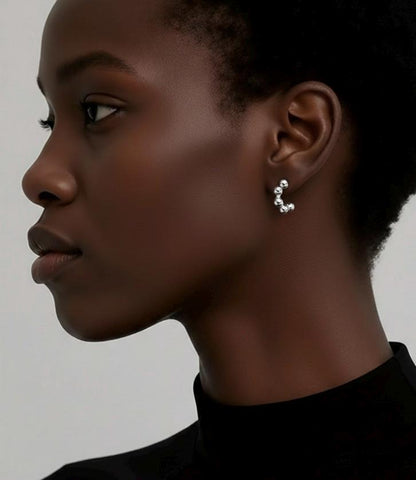 Beaded C-Shape Hoop Earrings