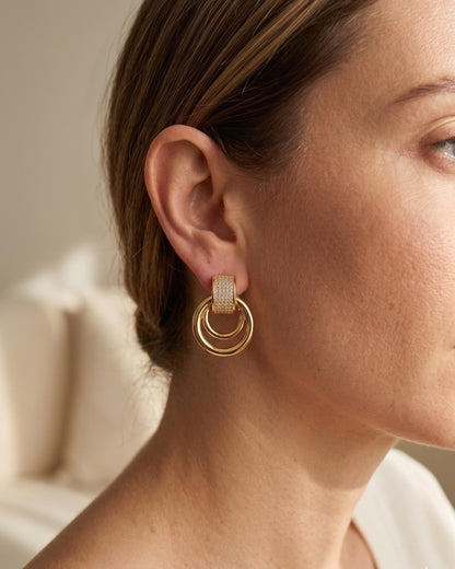 Pavé Double Circle Drop Earrings