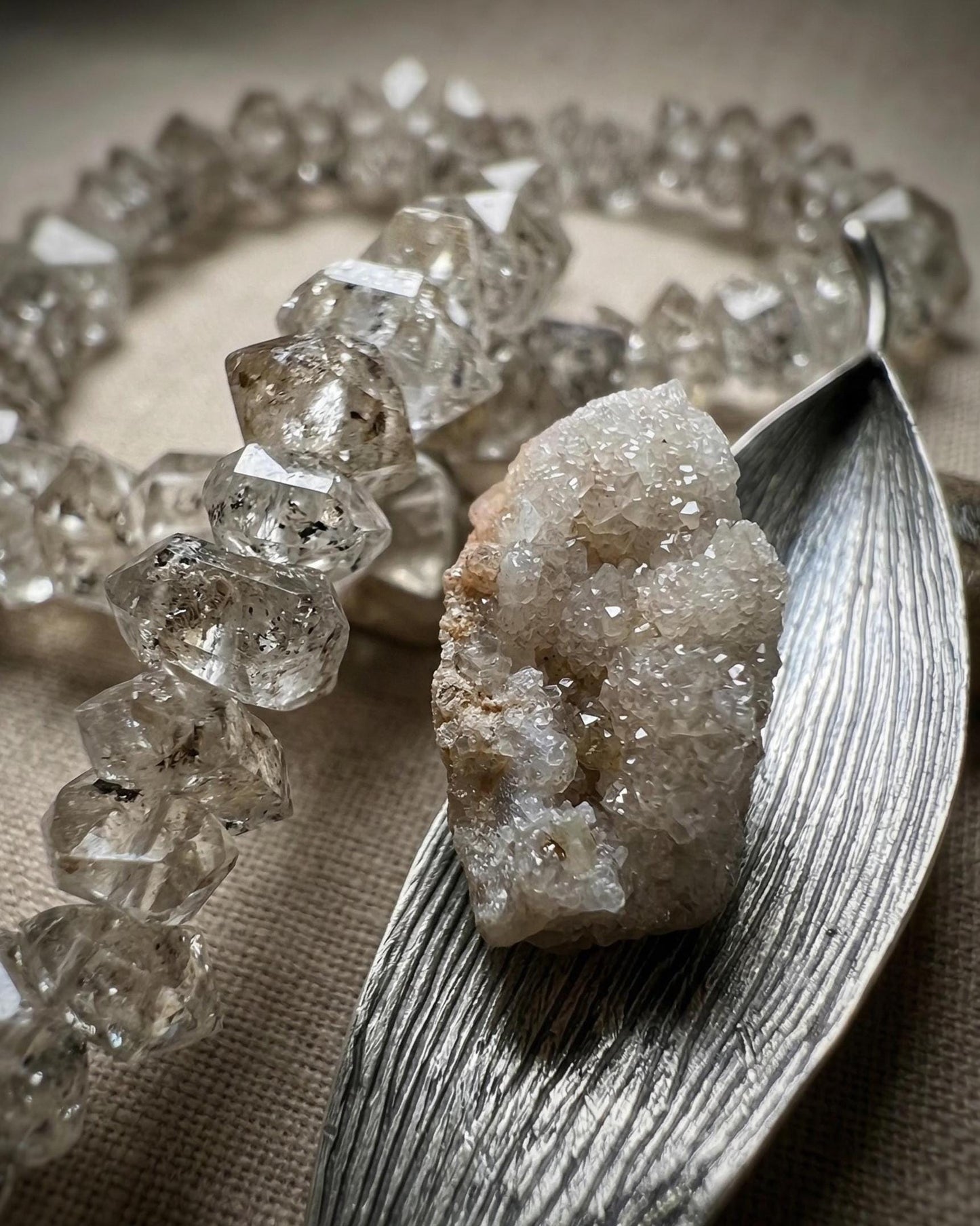 Herkimer Diamond & Druzy Leaf Necklace