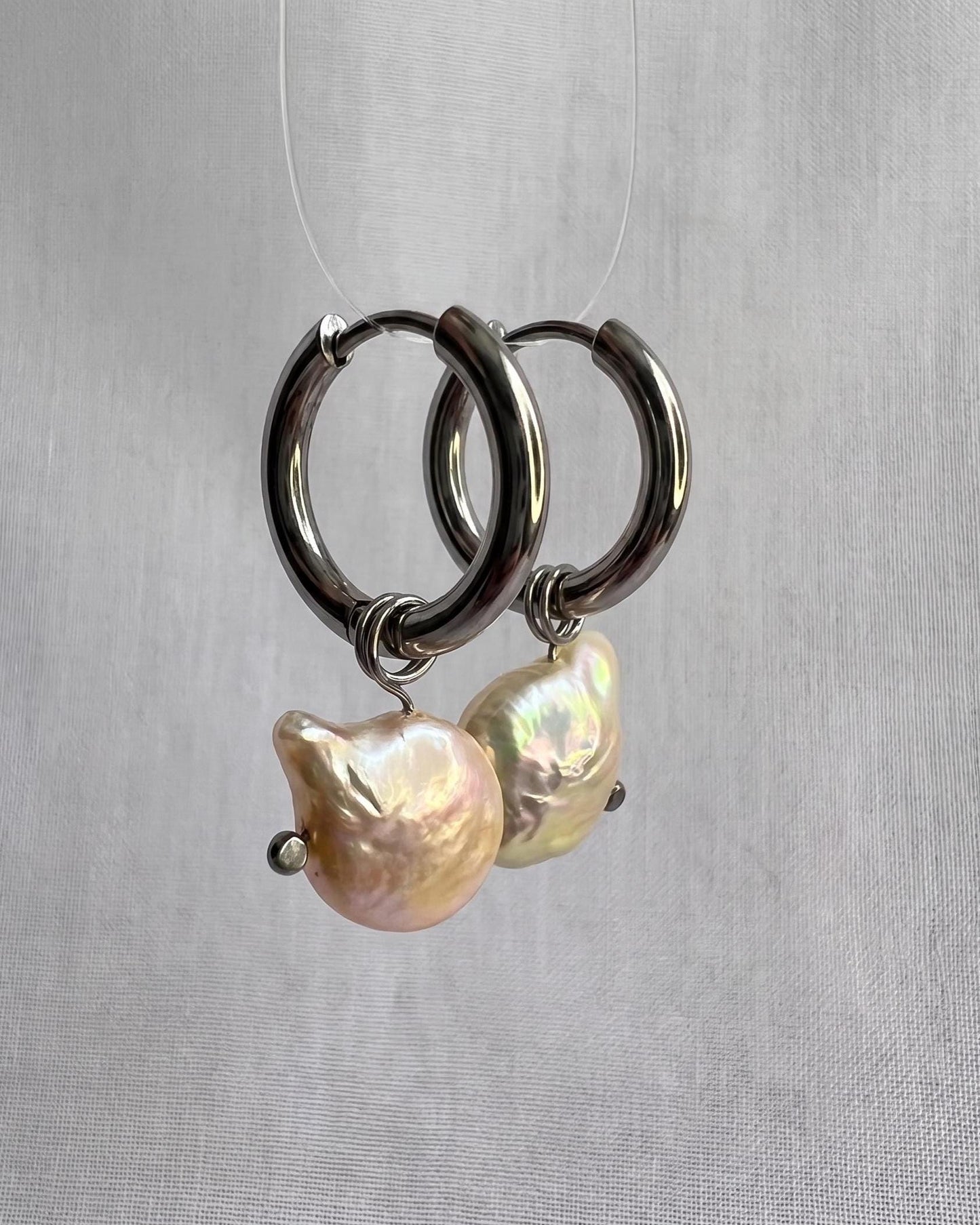 Baroque Pearl Floating Hoop Earrings