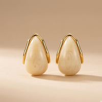 Ivory Resin Teardrop Stud Earrings