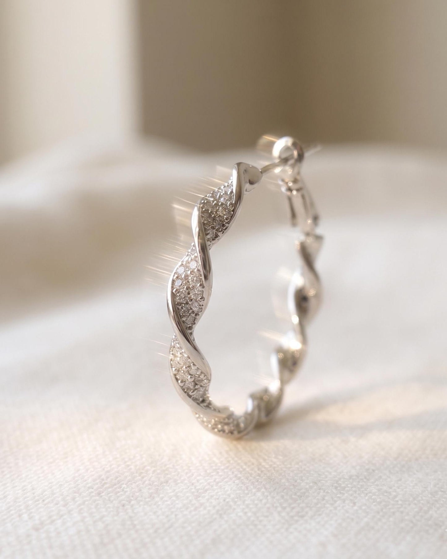 Twisted Crystal Pavé Silver Hoops